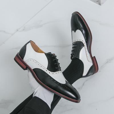 New Men's Designer Black With White Mixed Wedding Oxford Brogues Shoes Gentleman Flats Dress Homecoming Footwear Zapatos Hombre