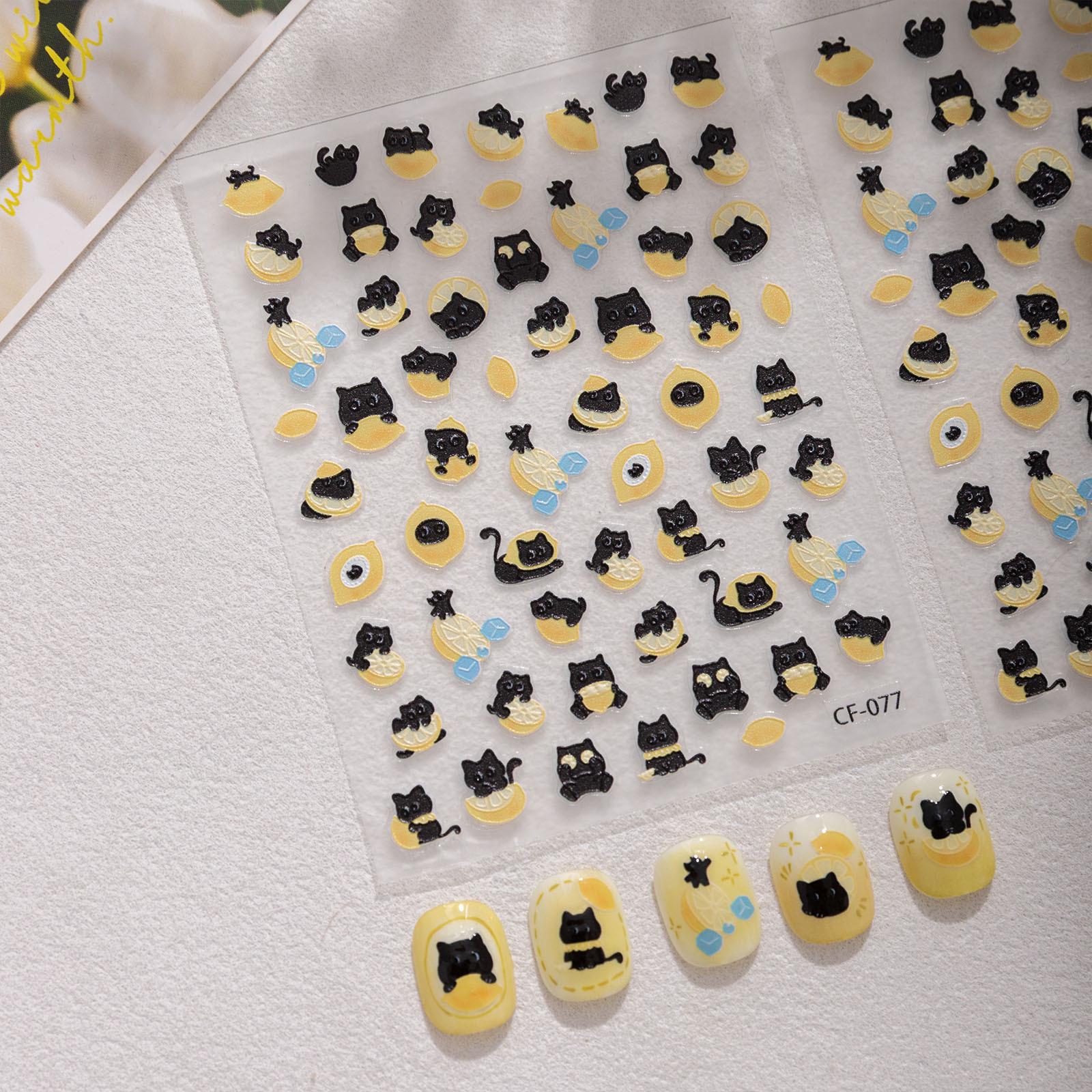 Cyansea Lemon Black Cat DIY Phone Case & Adhesive Nail Stickers Lemon Black Cat Sticker CF-077
