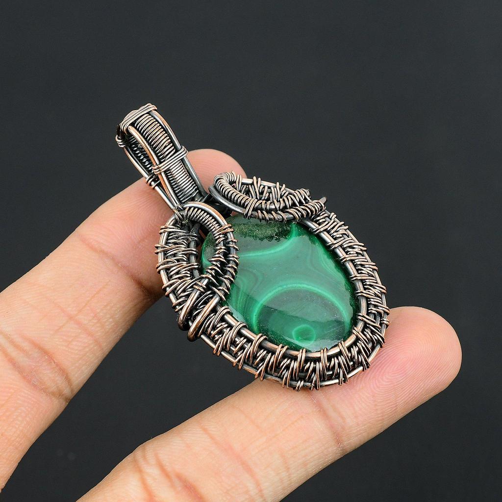 Malachite Pendant, 999 Copper Wire Wrapped Pendant Jewelry. Gift For Women Handmade Pendant Gemstone Jewelry