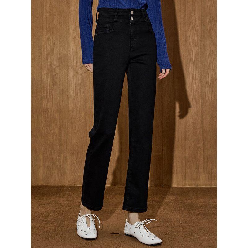 Coolhut2025 Autumn and Winter New Season Fashionable and Versatile Black High-Waisted Slim Cigarette Pants Women's Straight-Leg Jeans