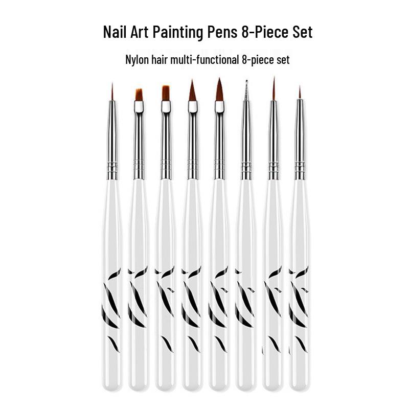 Zebra Stripe 8-Piece Nail Art Brush Set - Painting, Liner, Carving, and Dotting Tools
