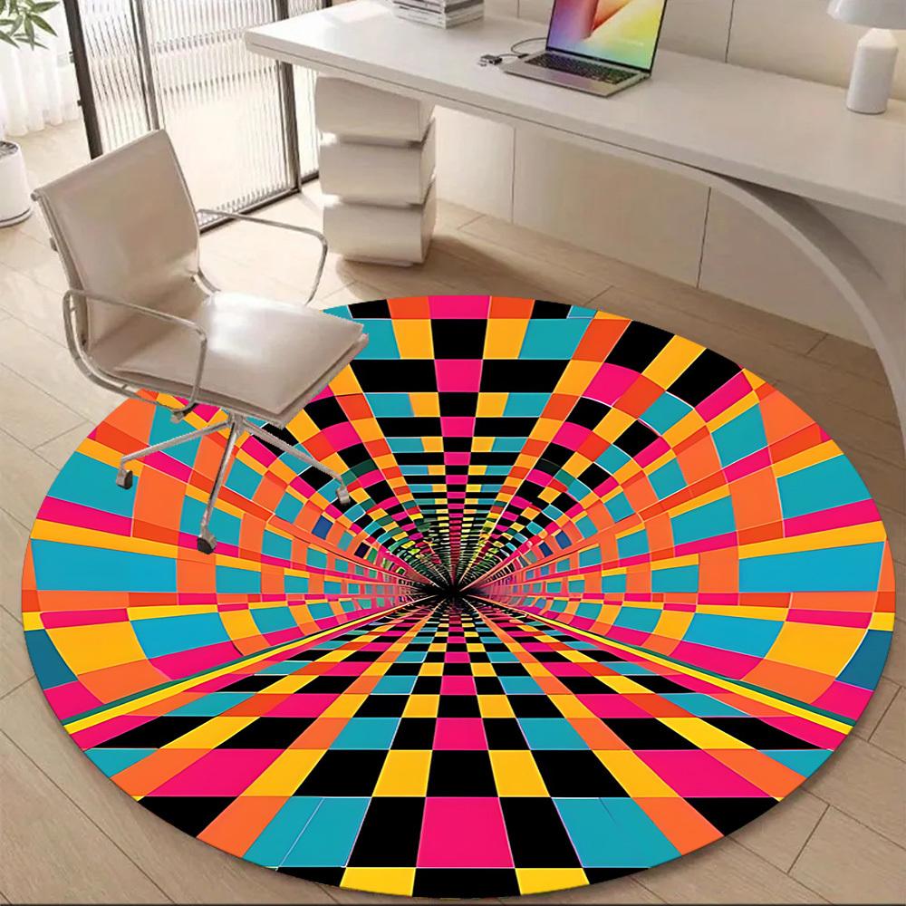 1pc Vortex Tunnel Office Round Area Rug, Mat Suitable ForOffice, Under Office Chairs Bedroom Living Room Home Decor, Room Deco