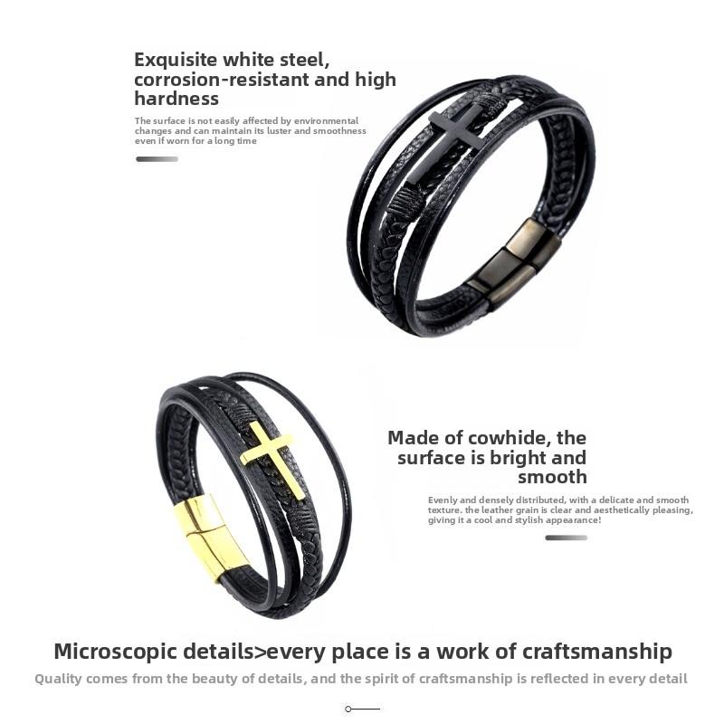 Leather bracelet men's multi-layer hand-woven rope magnet buckle genuine leather bracelet