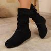 Autumn Winter Women's Boots Wedge Hidden Heel Shoes Thickened Plush Warm Booties Soft Faux Suede Lace-up Ankle Boots