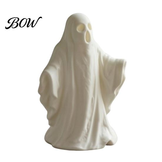 Halloween Window Decorations 3D Printed Ghost Statue Ornament, Funny Figurine, Minimalist Pleated Ornaments Cloak Sculpture for Home Tabletop