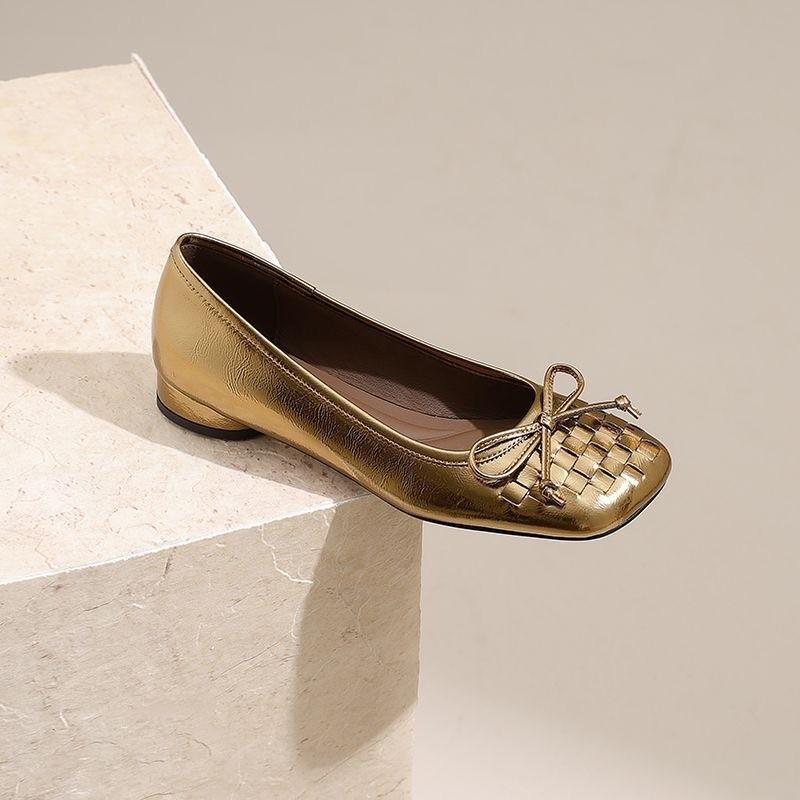 Woven Doudou Shoes Low-heeled Soft-soled Single Shoes Bow Women's Early Spring New Shallow-mouth Flat-soled Ballet Shoes