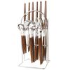 24Pcs Wood Handle Gold Dinnerware Set Stainless Steel Tableware With Storage Rack Knife Fork Tea Spoon Kitchen Cutlery Set