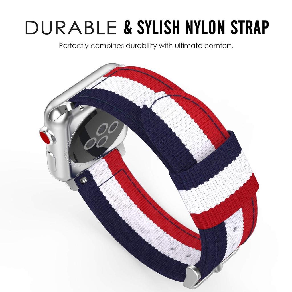 Metal Buckle Woven Nylon Watch Strap for Apple Watch Series 10 42mm/9 8 7 41mm/SE (2023) SE (2022) SE 6 5 4 40mm/3 2 1 38mm