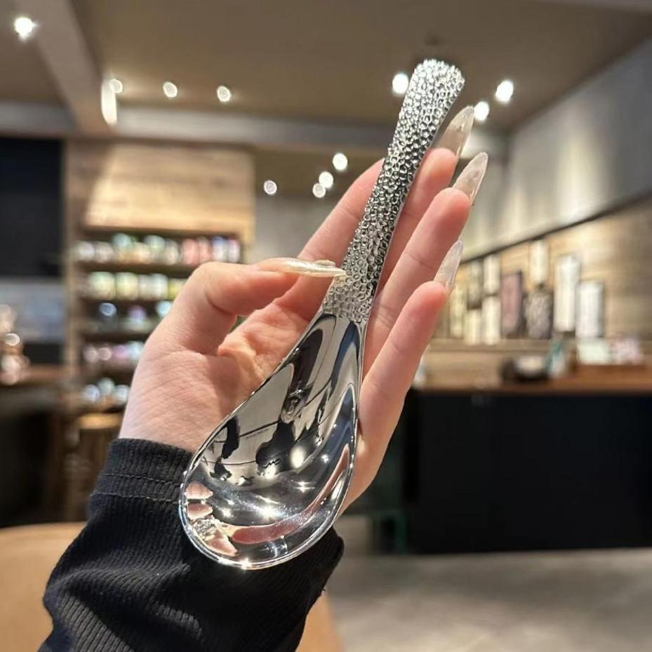 Hammer Muster Löffel Edelstahl Haushaltslöffel Kommerzieller Löffel Esslöffel Hohe Schönheit Retro Suppenlöffel Dessertlöffel