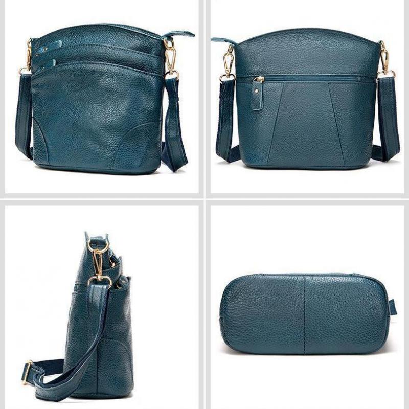 Johnature Fritid Dameveske Ekte skinn Vintage Ensfarge Myk ekte kuskinn Allsidige skulder- og crossbodyvesker