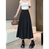 Summer 2025 Women's Black A-Line Pleated Umbrella Skirt - Flattering, Long, and Trendy