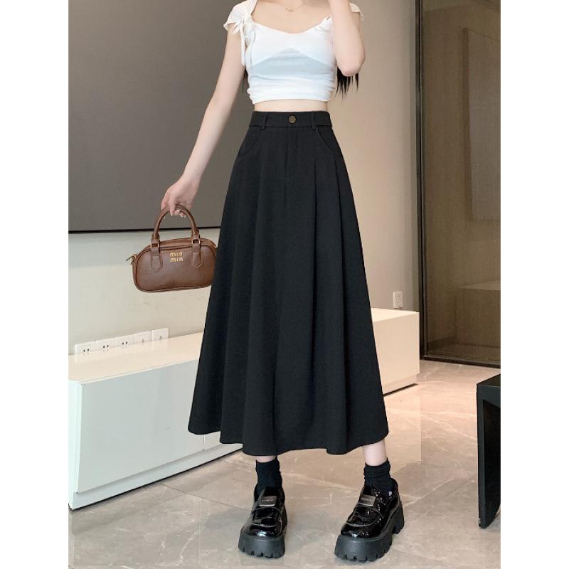 

Summer 2025 Women s Black A-Line Pleated Umbrella Skirt - Flattering, Long, and Trendy Large чёрный