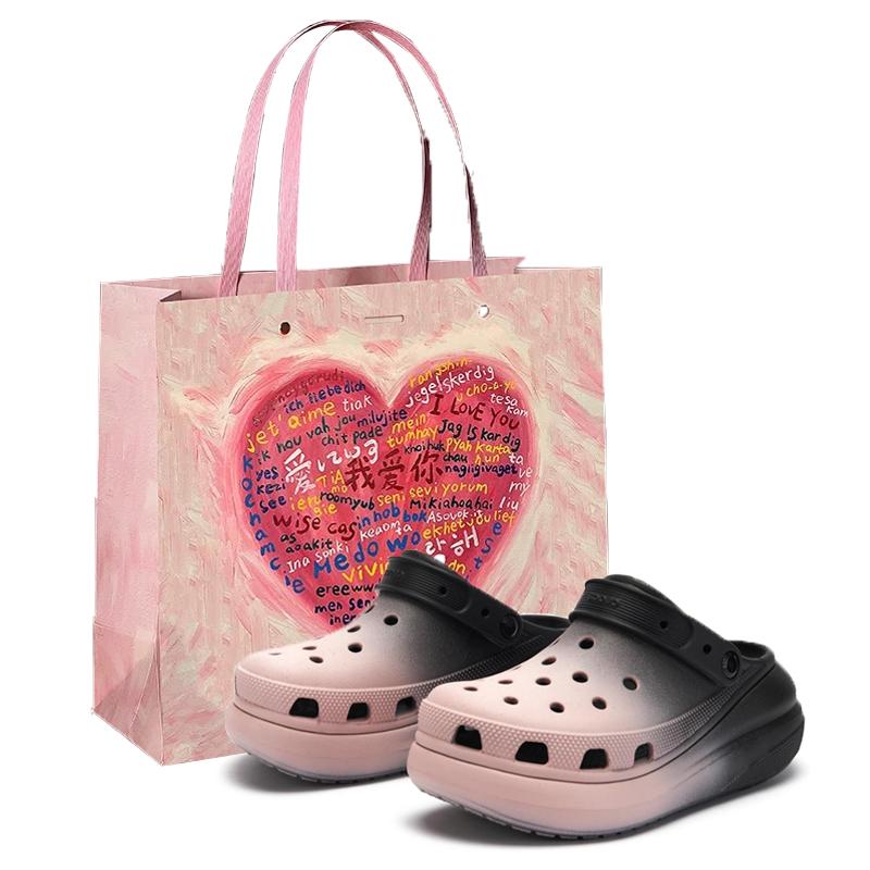

Crocs EVA Fashion Personalised Design Versatile Gift Bag Edition Hole Shoes Unisex Black and Pink 37-38