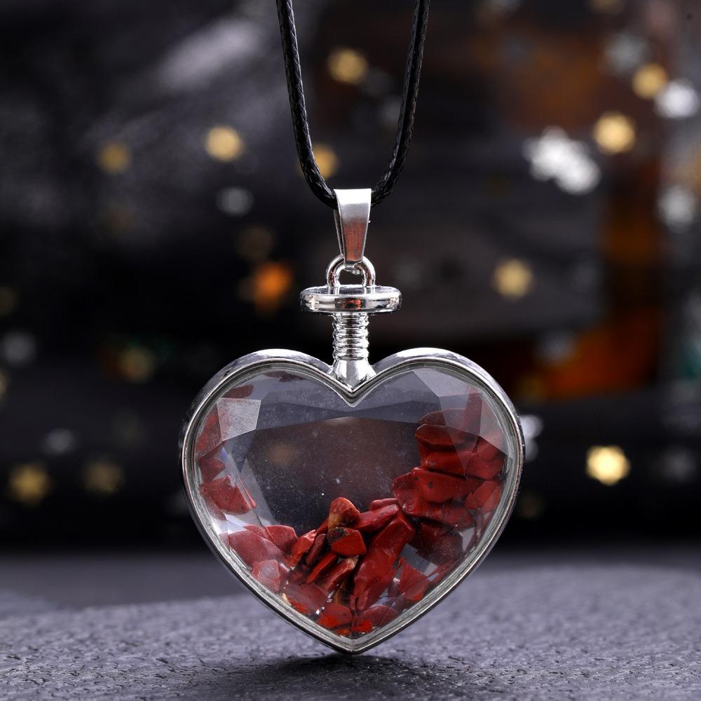 Natural Stone Bottle Necklace For Girls Creative Gift Broken Stone Jewelry Healing Crystal Stone Heart Pendant Love Glass Bottle