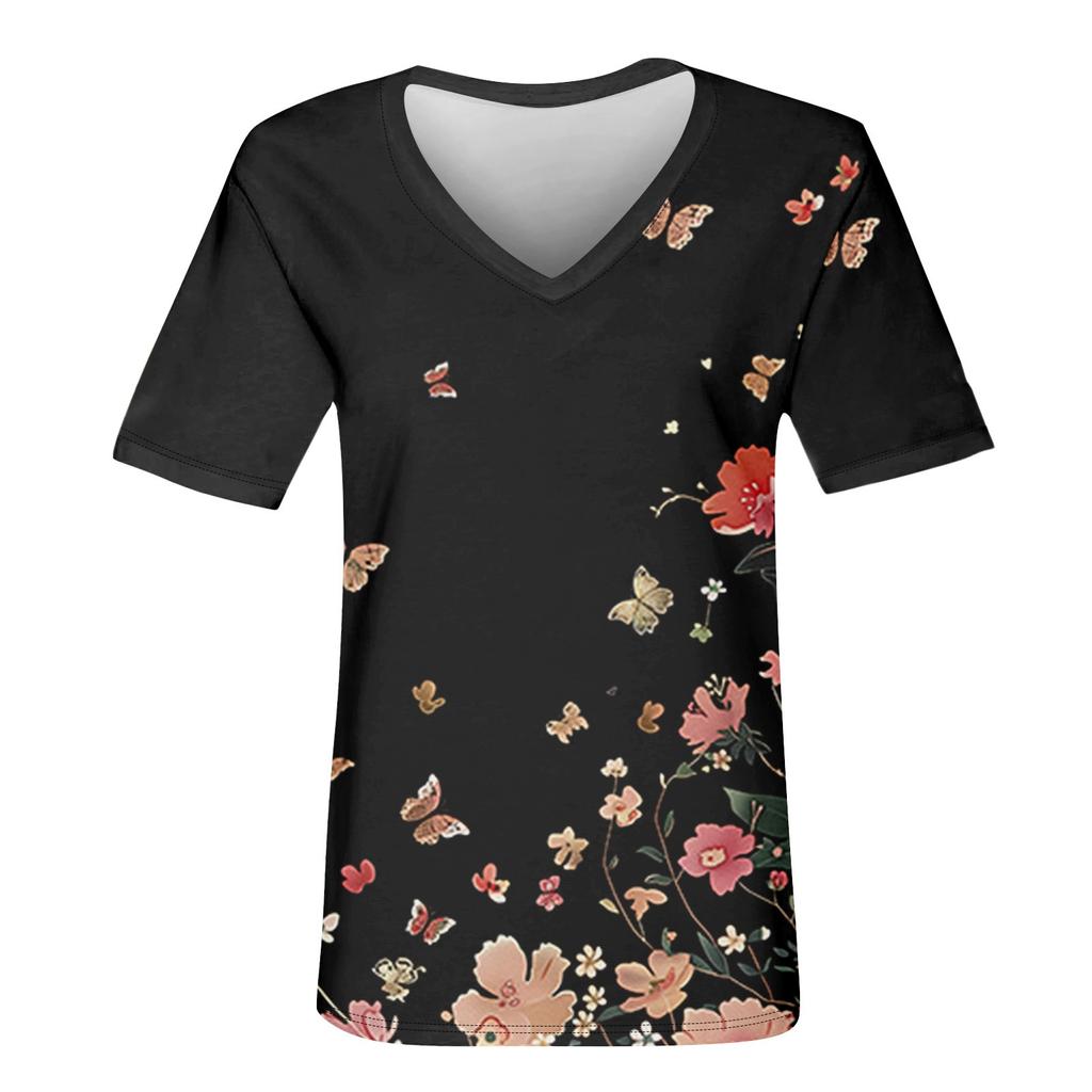 Women's T-Shirt V Neck Short Sleeve Print Casual Loose T-Shirt Top