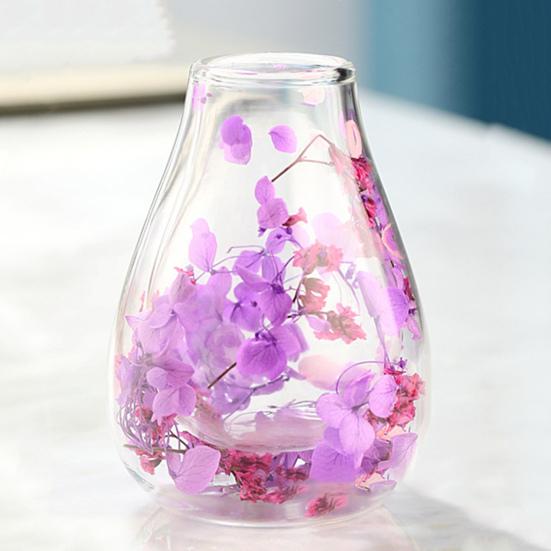 Mini Glass Decorative Bottle with Dried Flowers Compact Transparent Floral Ornament for Desk Bedside Window Sill Double Wall Hydroponic Vase Home