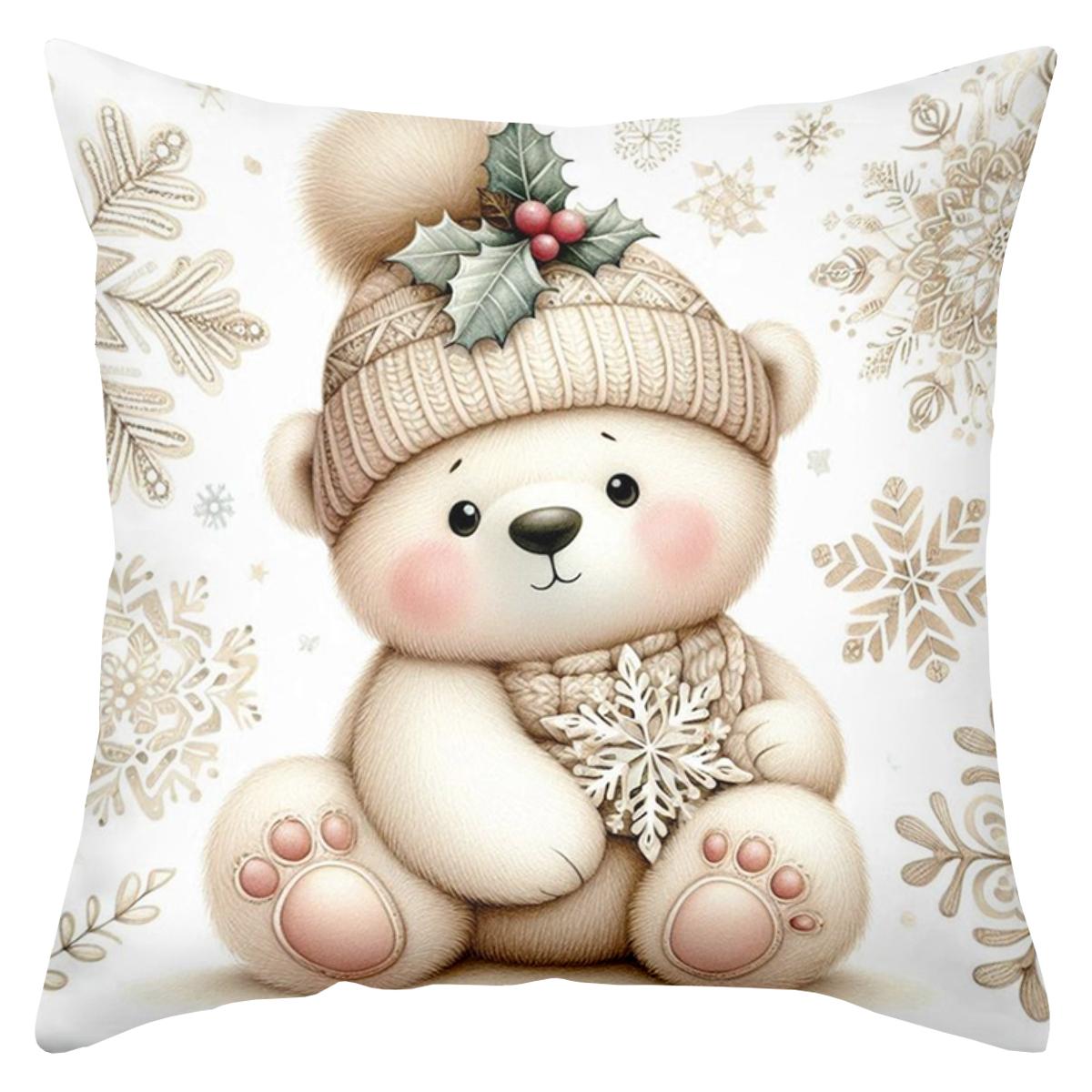 

1 шт. Милый плюшевый мишка Рождественский узор Декоративная подушка Полиэстеровая наволочка, декоративная подушка для дивана 16x16Inch