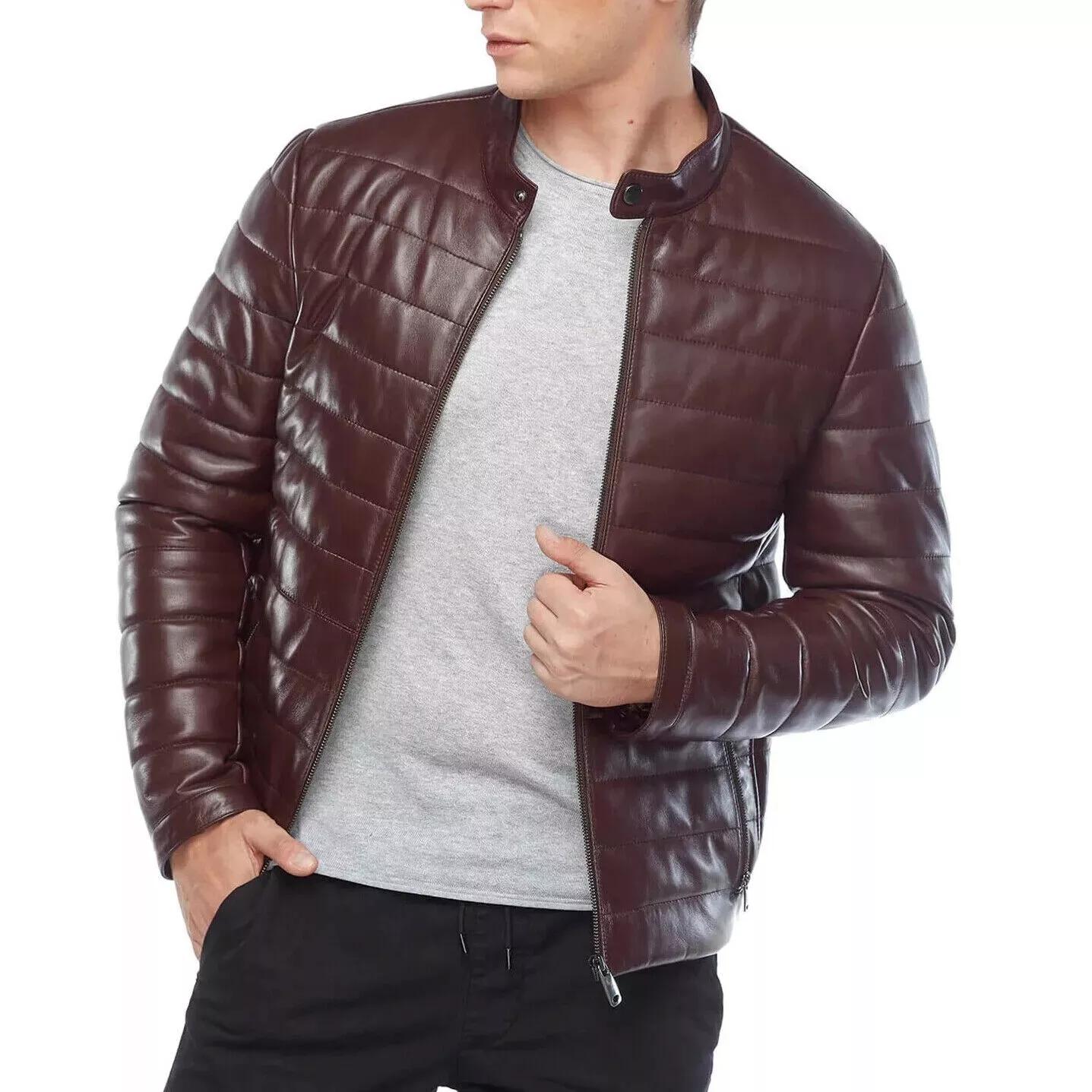 

Коричневая кожаная куртка Байкер Мотоциклетная Мужская Бомбер Натуральная овчина Ручная работа Стильная 3XL коричневый