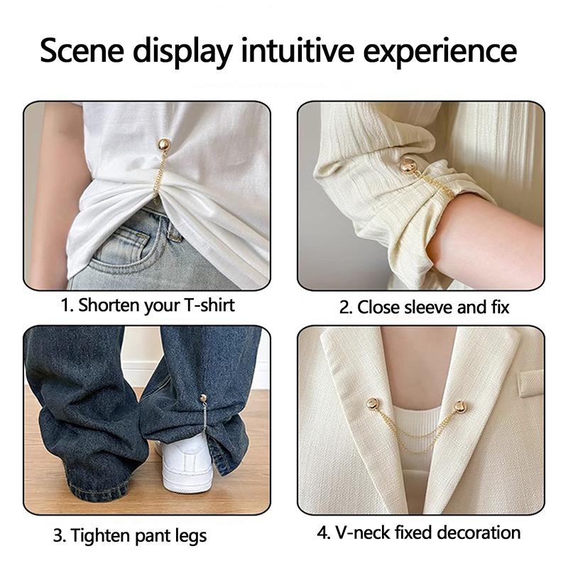 2pcs Multi-Function Magnetic Clothing Clip With Chain Metal Buttons Clip Clothes Scarf Trouser Legs Cuff Fixing Magnet Pin