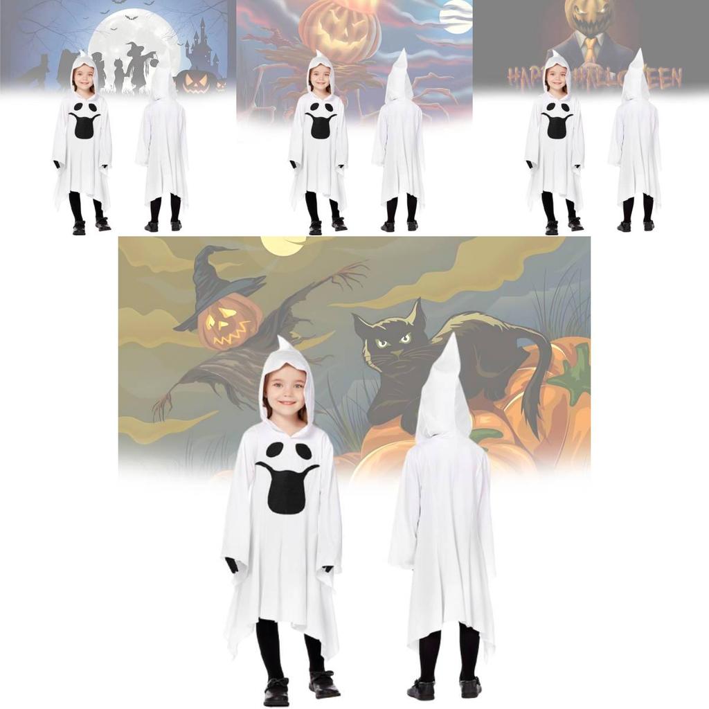 Bílý kostým Ducha pro děti s elegantními rukavicemi, ideální pro halloweenské oslavy