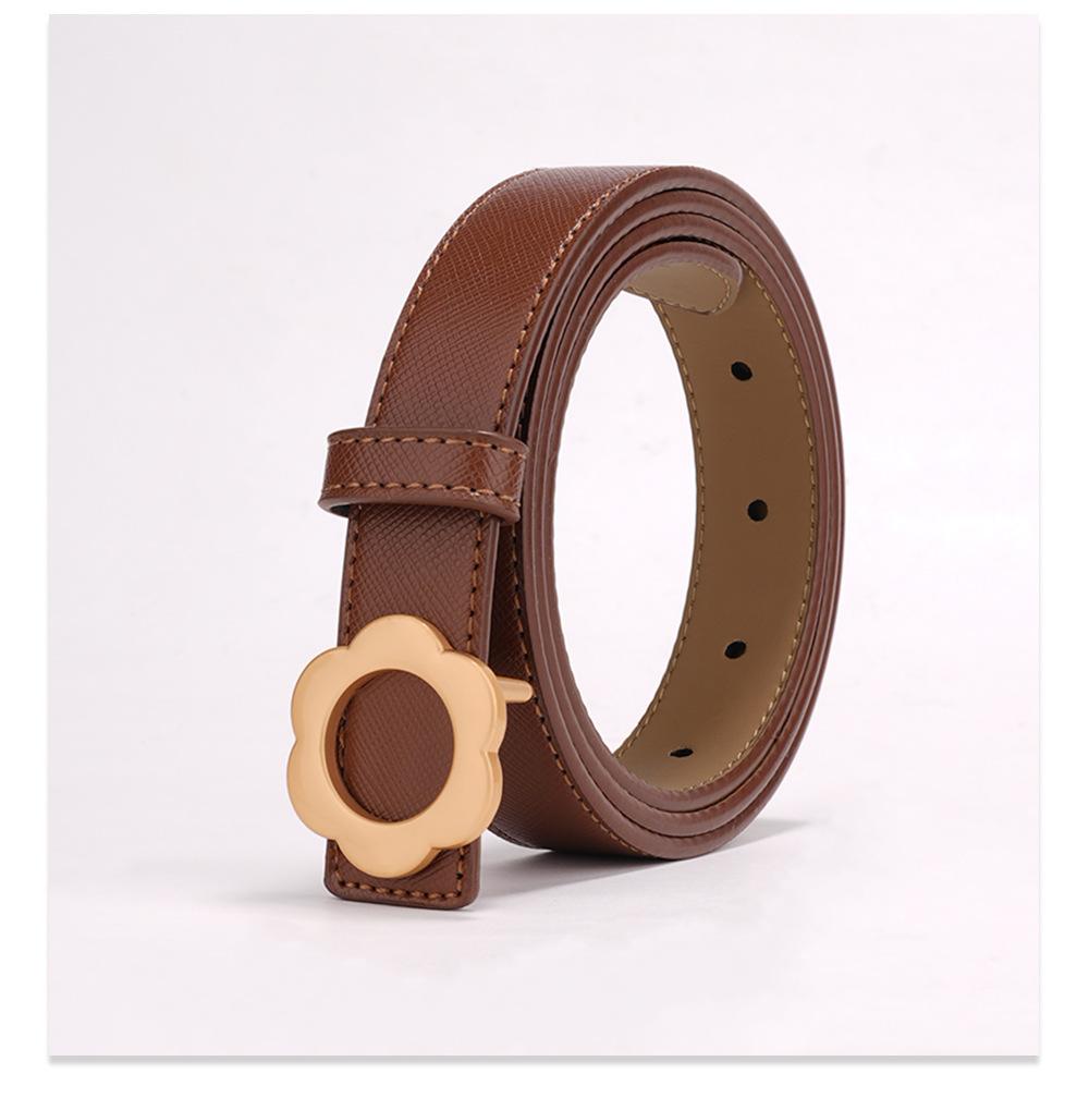 Women's Belt Summer New Flower Buckle Simple and Fashionable Retro with Jeans Black Trendy Student Decorative Belt