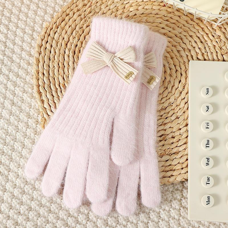 Wind Bow Knitted Gloves Women's Winter Outdoor Cold Protection and Warm Wrist Guards Can Be Cute and Sweet