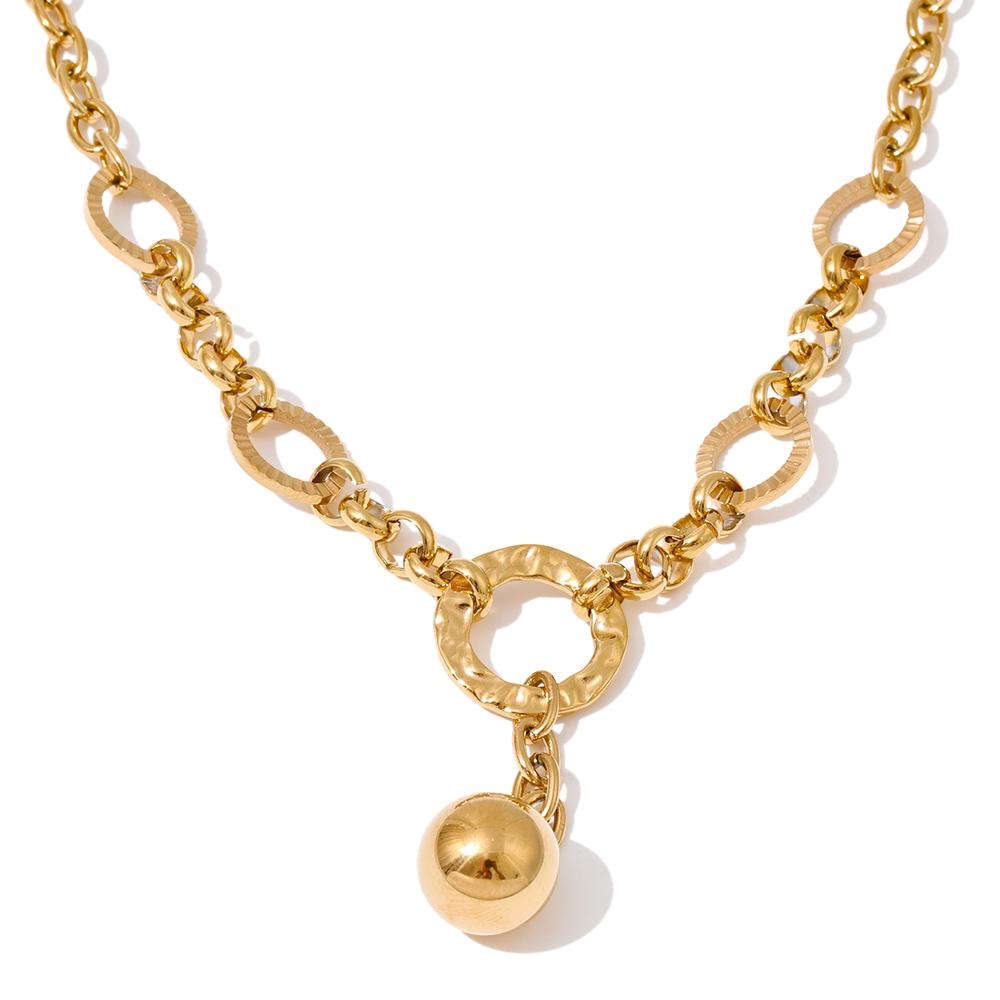 

Yhpup High Quality Stainless Steel Chain Round Ball Pendant Necklace Gold & Platinum PVD Plated Waterproof Distinctive Jewelry
