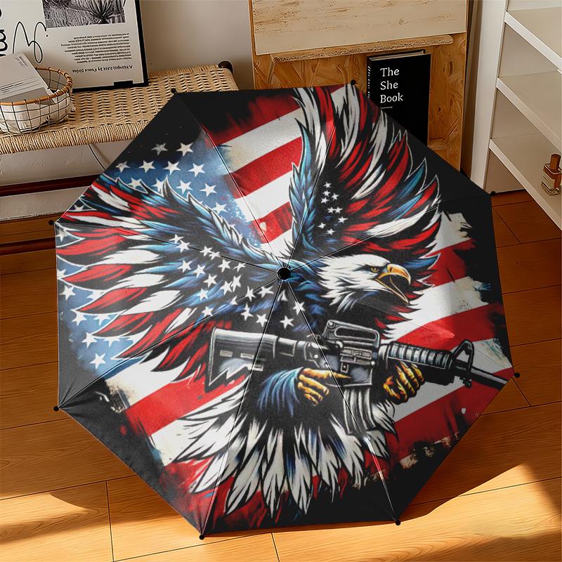 1 Stück Der majestätische amerikanische Weißkopfseeadler Regenschirm Tragbarer Faltregenschirm Eisenrahmen Lochknochenstruktur Outdoor Heimregenschirm
