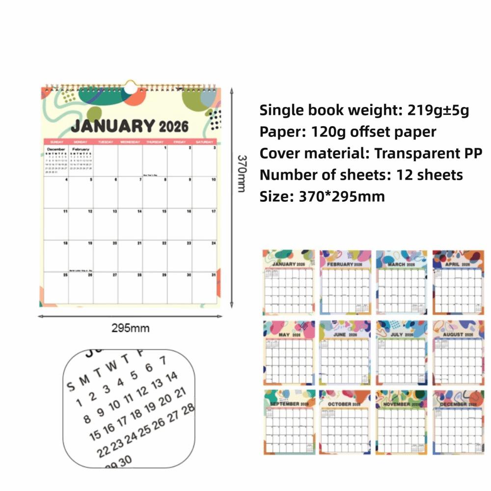 Wire-O-Binding Daily Planner Calendar Jan. 2026 - Dec. 2026 Study 2026 Wall Calendar Foldable Colorful Hanging Calendar Office
