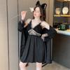 Female Sexy New Pajamas with Chest Pads, Suspenders, Spring and Summer Simulated Silk Pajamas, Two-piece Set, Bathrobes, Loungewear