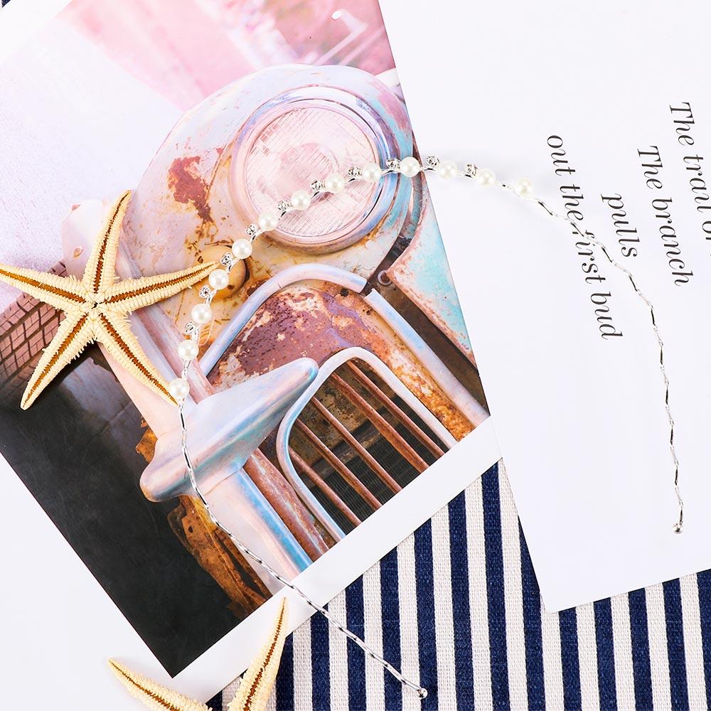 Jewelry Head Chain Accessories Pearl Crystal Wave Hairband for Women Headwear Black Silver Metal