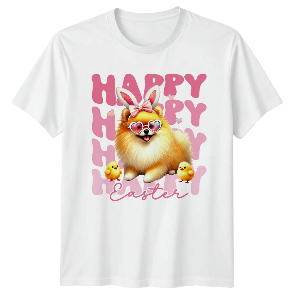 Happy Happy Happy Happy Unisexs TShirt Pomeranian Dog Easter S