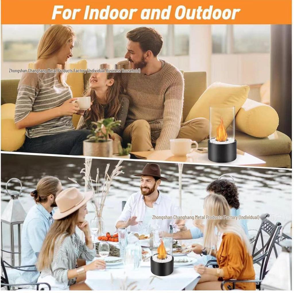 Portable Round Ethanol Fireplace: Small Indoor Tabletop Fire Stove for Bar Atmosphere