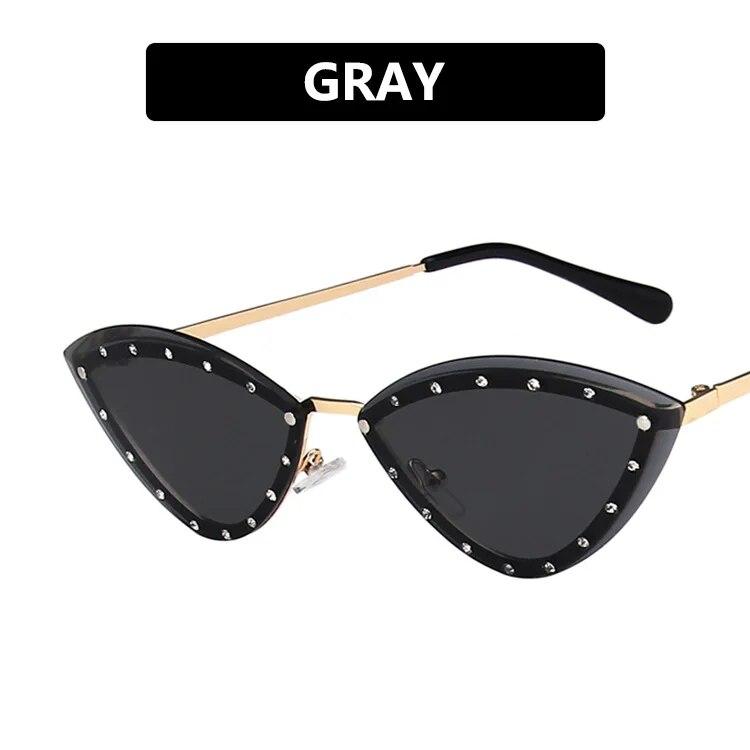 

Новые брендовые треугольные солнцезащитные очки «кошачий глаз» из сплава, блестящие солнцезащитные очки без оправы с кристаллами, женские уникальные элегантные зеленые оттенки со стразами