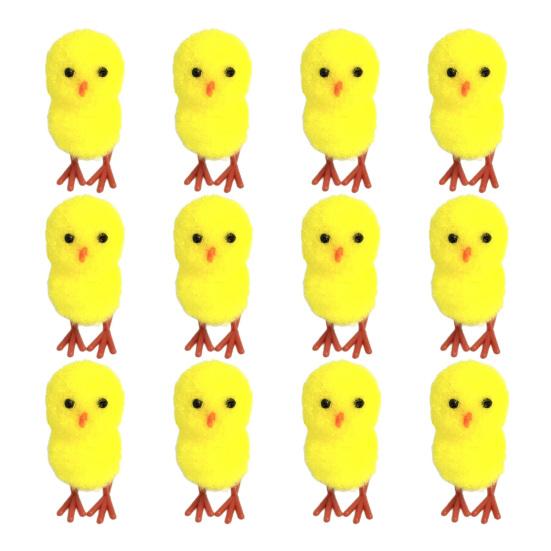 Mini Easter Fluffy Chicks 1.18" Soft Plush Chick Figurines Cute Yellow Small Chenille Chicks for Easter Party Supplies