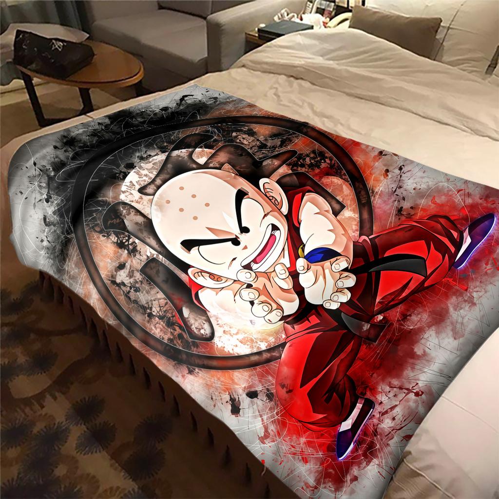 1PC Krillin Print Flannel Blanket, High quality All Seasons, Home Decor, Warmth and Comfort, Perfect for Christmas Gifts