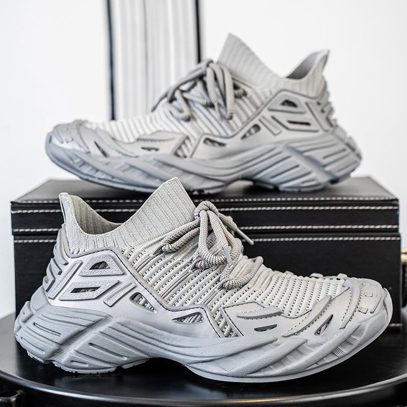 Summer Fly-woven Mesh Shoes Breathable and Lightweight Foot Platform Sports Shoes Outdoor Casual Dad Shoes Men's Soft Sole