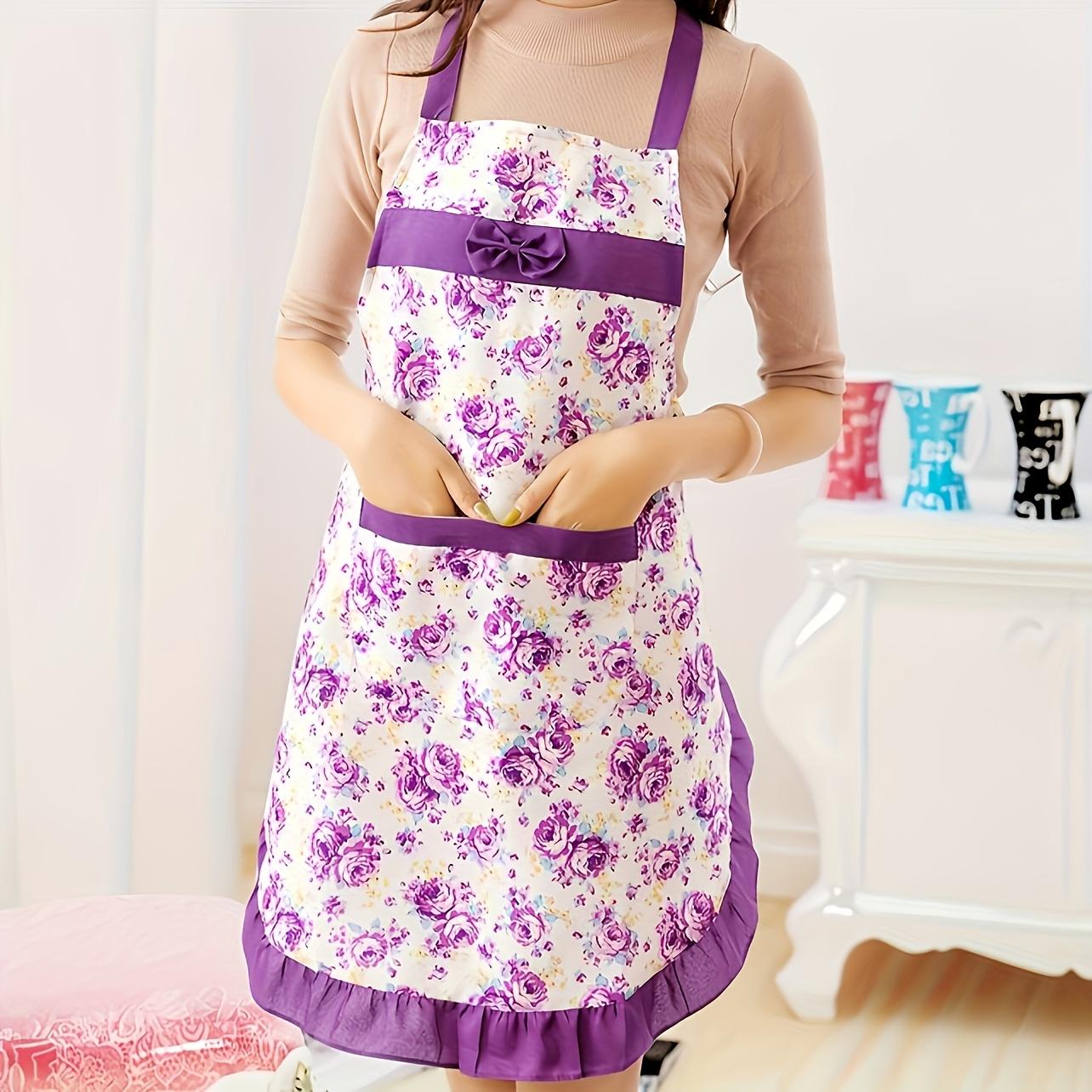 

Цветочный фартук с карманами Синий цветочный дизайн для садоводства, кухни, кафе Регулируемый плечевой ремень Фартук фиолетовый