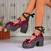 Fashion One-button Block Heel Single Shoes  Autumn New Round Bow Platform Non-slip High Heels