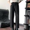 Men's Summer Straight Leg Pleated Suit Pants High Waist Loose Casual