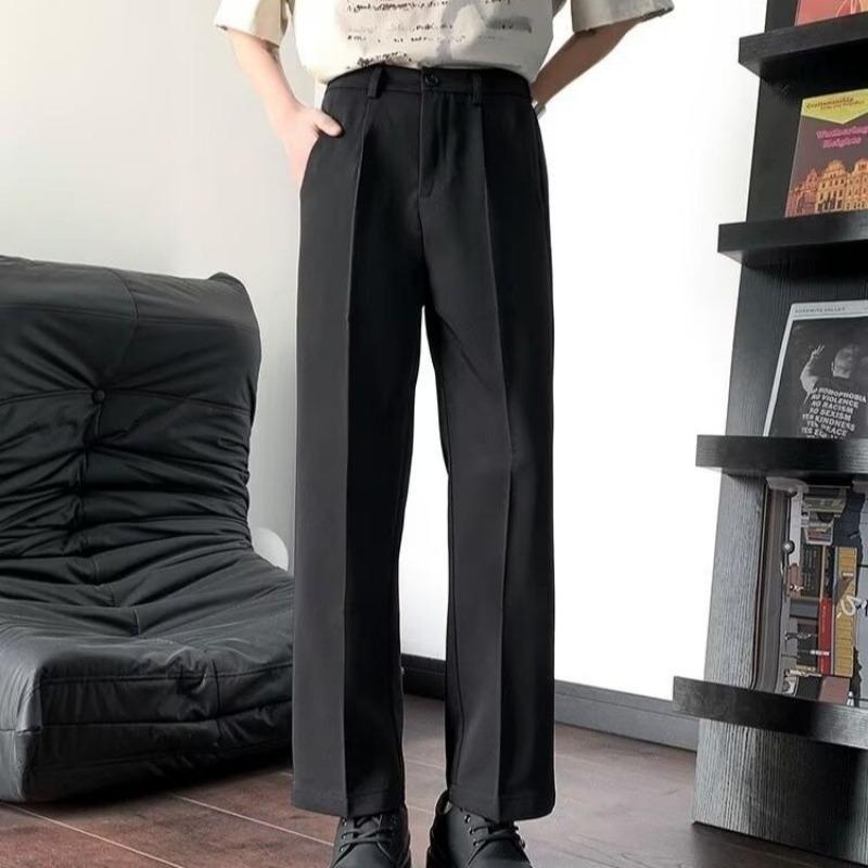 

Men s Summer Straight Leg Pleated Suit Pants High Waist Loose Casual S чорний