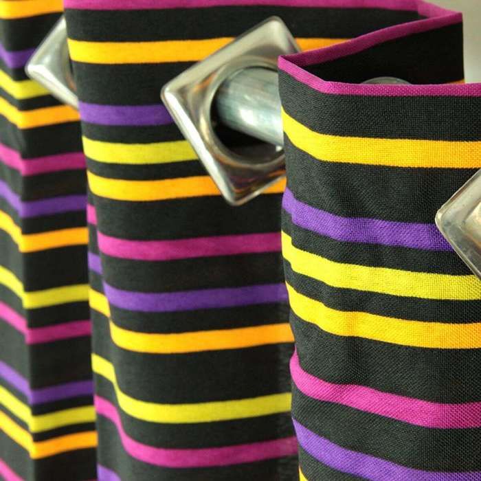 Black Multicoloured Striped Curtain 150x250