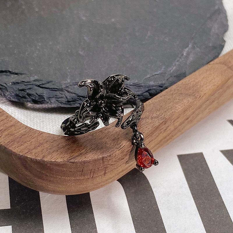 Dark Series Personality Trendy Cool Love Open Ring Irregular Inlaid Zircon Punk Retro High Sense Ring Woman