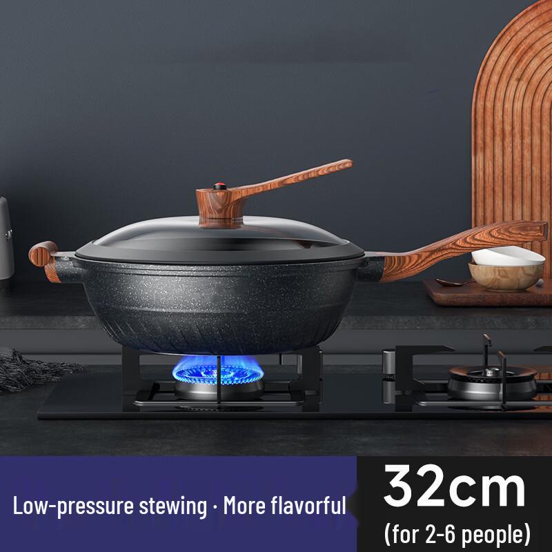 Zhishi Maifan Stone Non-stick Wok with Micro-pressure Lid, 32cm