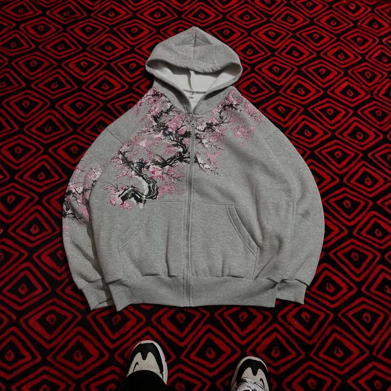 Mens Oversized Hooded Open-Front Sweatshirt With 3D Print Loose Fit Streetwear Casual Top