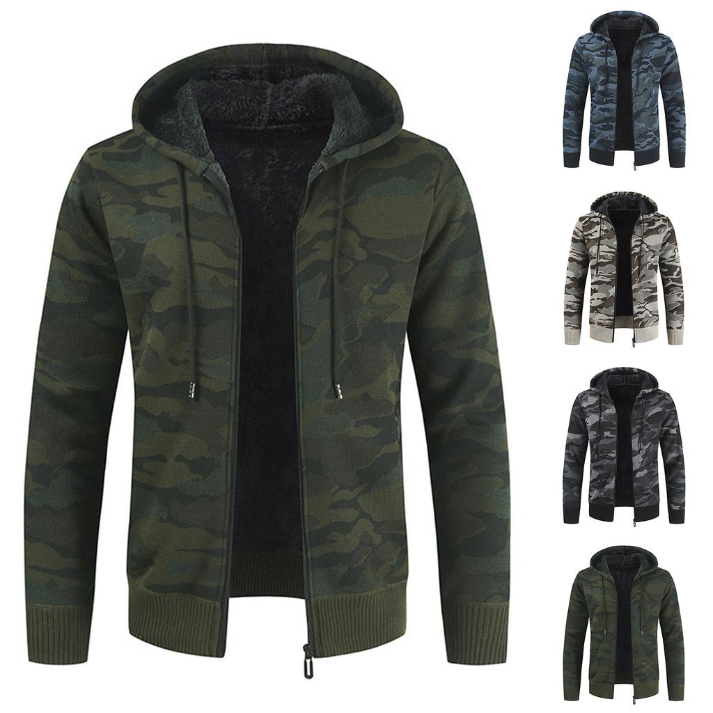 Men's Plush And Thick Camouflage Sweater Men's Clothing Jacket Hooded Cardigan