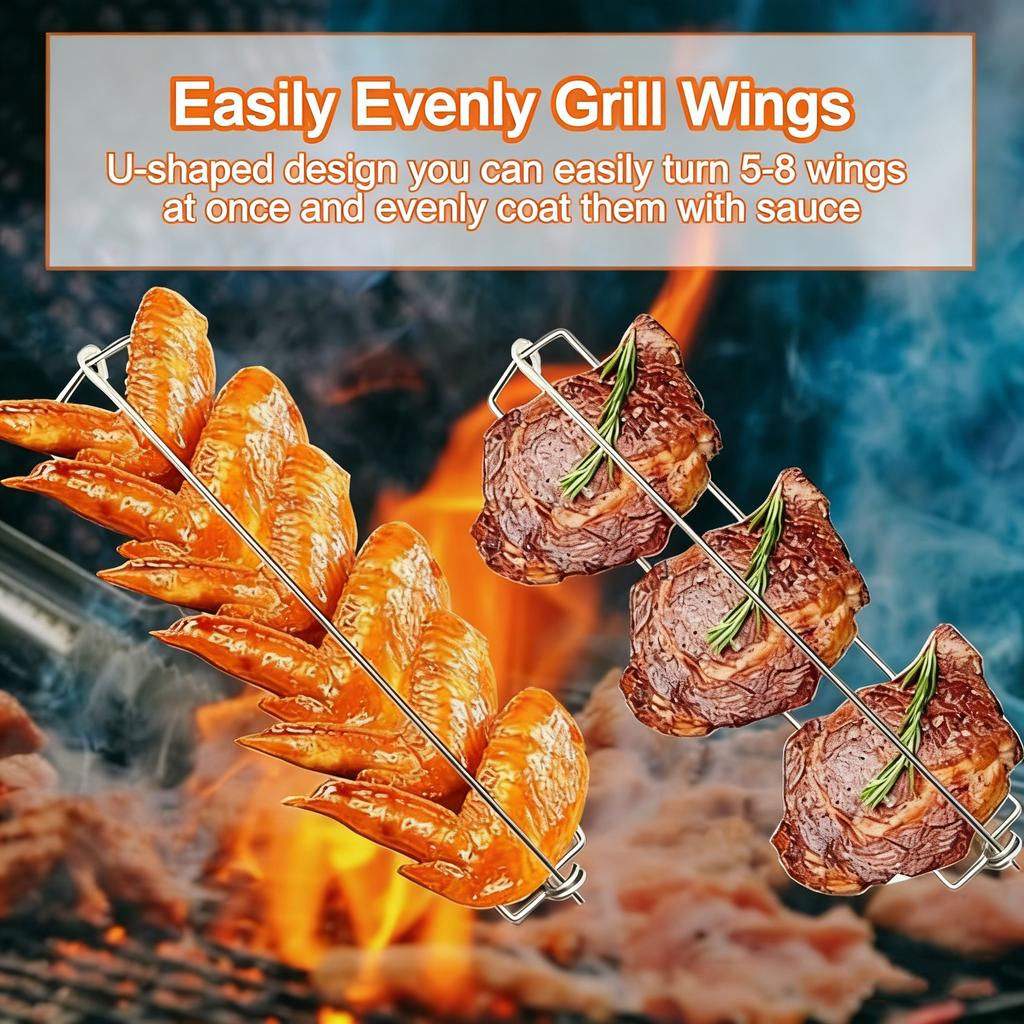 Flat BBQ Barbecue Skewer Sticks, Reusable Chicken Wing Rack BBQ Fork, BBQ Grilling Tool Set for Outdoor Picnic Camping Party
