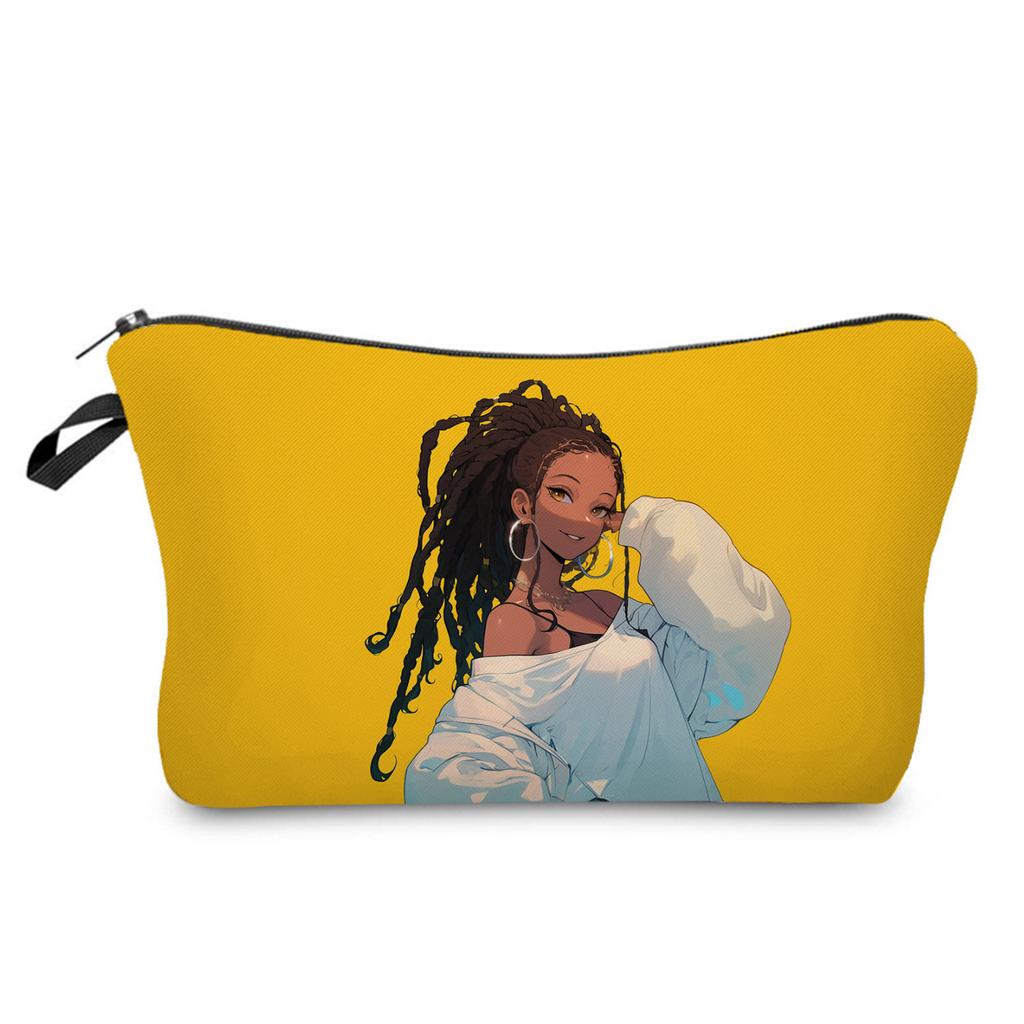 Women Dirty Braided Black Girl Print Cosmetic Bag Toiletries Organize Travel Storage Case 6848