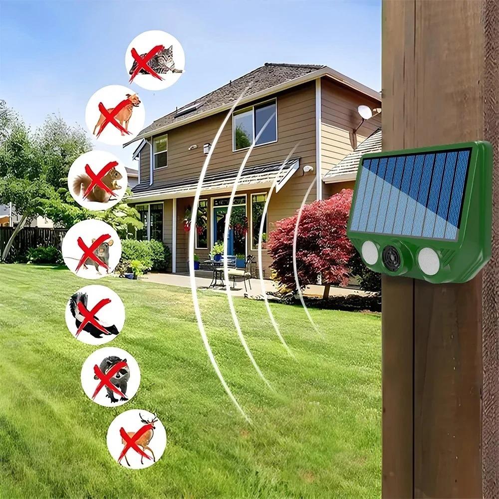Solar Powered IP66 Waterproof Animal Repellent Device with 500mAh Rechargeable Battery for Outdoor Garden Lawn Pest Control