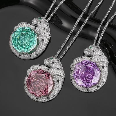 Jewelry Simulation Rose Cut Colorful Treasure Color Retro Leopard Pendant Necklace Main Stone 18Mm